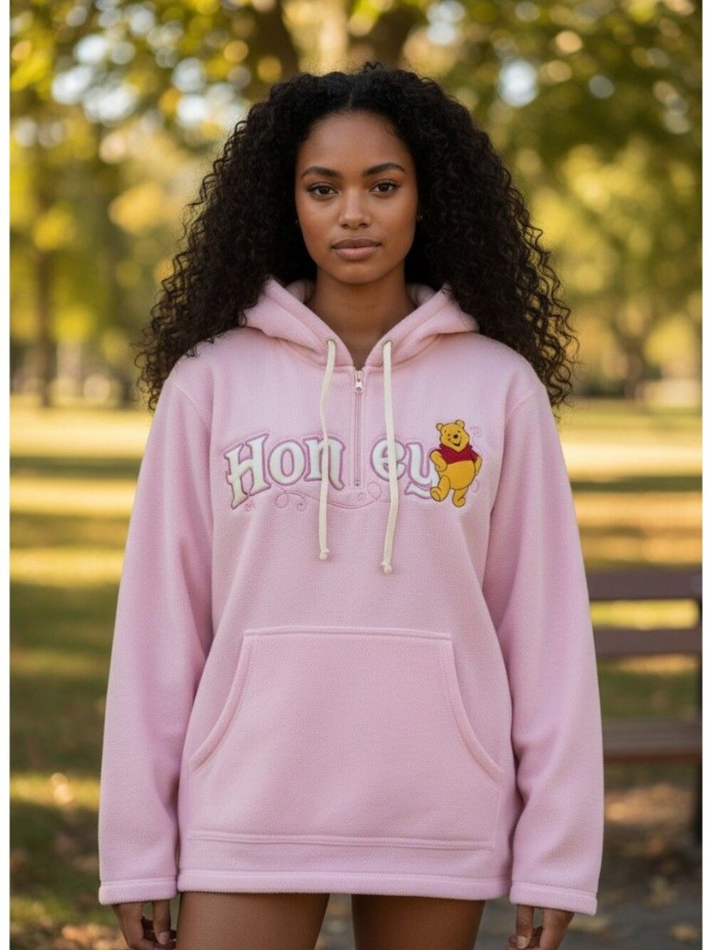 Disney Womens Plus Hooded Sweatshirt Pink Winnie The Pooh Honey Graphic 1X(16W)